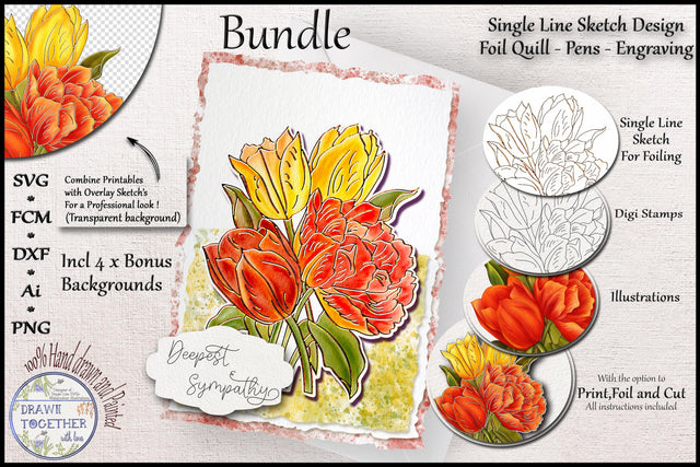 Print Foil and Sketch Bundle - Bunch of Tulips Sketch DESIGN DrawnTogether with love 