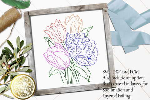 Print Foil and Sketch Bundle - Bunch of Tulips Sketch DESIGN DrawnTogether with love 