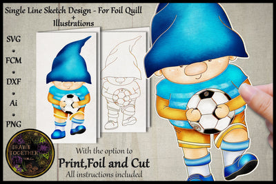 Print, Foil n Cut | Single line Sketch - Boy Gnome - Ben Sketch DESIGN DrawnTogether with love 