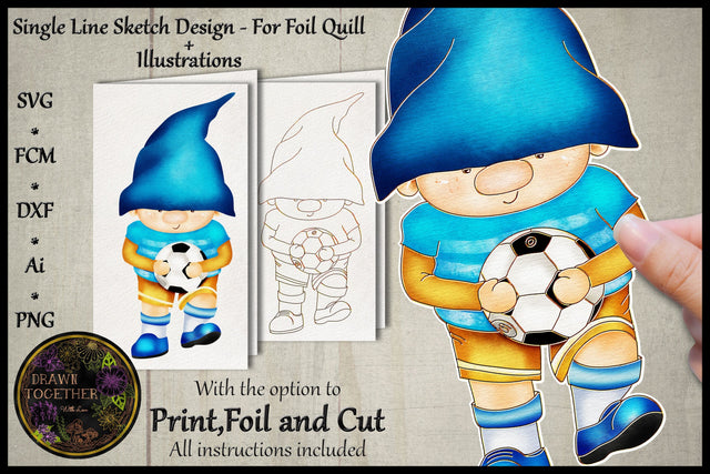 Print, Foil n Cut | Single line Sketch - Boy Gnome - Ben Sketch DESIGN DrawnTogether with love 
