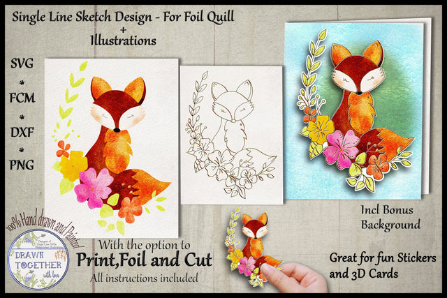 Print, Foil n Cut | Single line Sketch - Fox 1 Sketch DESIGN DrawnTogether with love 