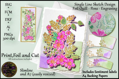 Print, Foil n Cut | Single line Sketch - Primrose and Ferns Sketch DESIGN DrawnTogether with love 