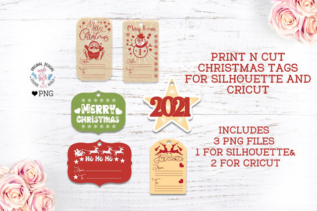 Print n Cut Christmas Tags - Labels for Silhouette and Cricut SVG Graphic House Design 