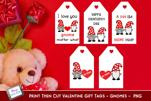 Print then Cut Valentine Gift Tags | 5 Gnome Gift Tags SVG Stacy's Digital Designs 