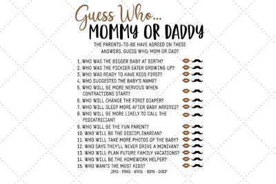 Printable Baby Game, Mommy or Daddy, Mom or Dad Game, Guess Who Baby Game, Baby Shower Games, Fun Baby Games SVG SVG Digital Designer 