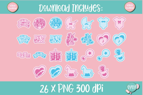 Printable Baby Shower Stickers Bundle | 26 Digital Stickers Sublimation OyoyStudioDigitals 