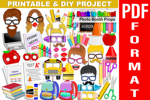 PRINTABLE Back to School Photo Booth Props | 52 images 3D Paper Marlene Campos 