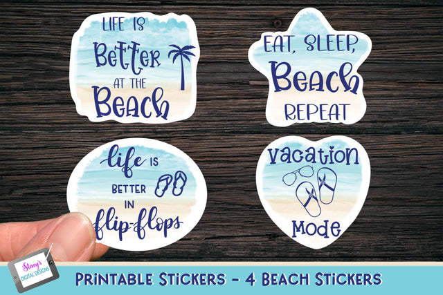 Printable Beach Stickers | 4 Summer Sticker Designs SVG Stacy's Digital Designs 