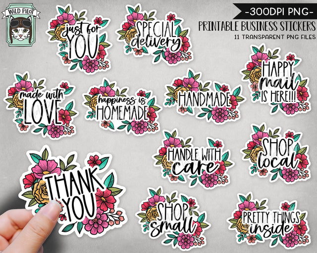 PRINTABLE Business Sticker files PNG file, Thank You Sticker file, Shop Local, Handmade, Shop Small, Flowers, Floral, Small Business Sticker Sublimation Wild Pilot 