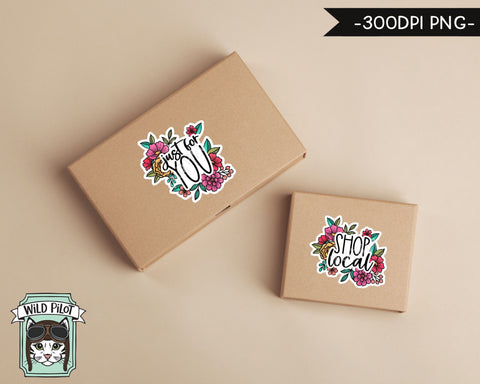 PRINTABLE Business Sticker files PNG file, Thank You Sticker file, Shop Local, Handmade, Shop Small, Flowers, Floral, Small Business Sticker Sublimation Wild Pilot 