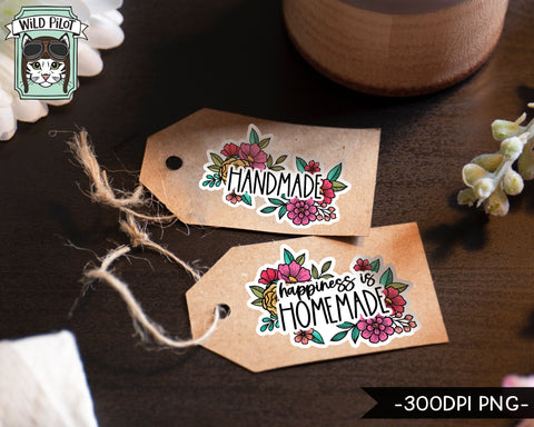 PRINTABLE Business Sticker files PNG file, Thank You Sticker file, Shop Local, Handmade, Shop Small, Flowers, Floral, Small Business Sticker Sublimation Wild Pilot 