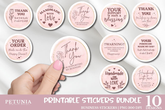 Printable Business Stickers | Printable Sticker Bundle Sublimation Petunia Digital Design 