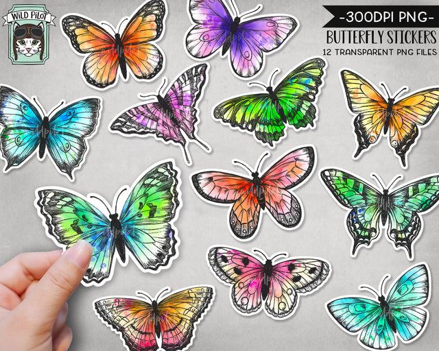 PRINTABLE Butterfly Sticker Files, PNG Files, Butterfly Illustrations, Printable Sticker File, Butterflies Printable Planner Sticker Cut File SVG Wild Pilot 
