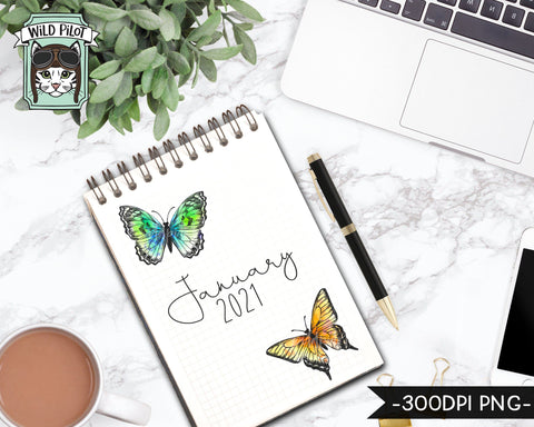PRINTABLE Butterfly Sticker Files, PNG Files, Butterfly Illustrations, Printable Sticker File, Butterflies Printable Planner Sticker Cut File SVG Wild Pilot 