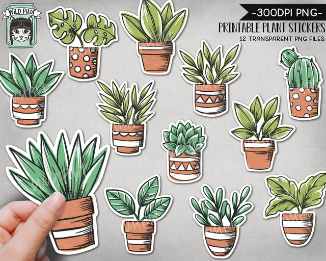 PRINTABLE Cactus Succulent Sticker files PNG file, Succulent Illustrations, Planner Sticker file, Cactus Planters, Plant Lovers Digital Sublimation Wild Pilot 