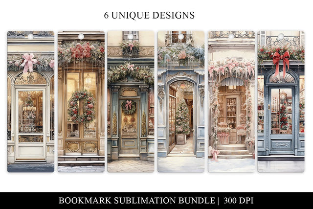 Printable Christmas Bookmarks Set, Vintage Christmas Shops Sublimation BijouBay 