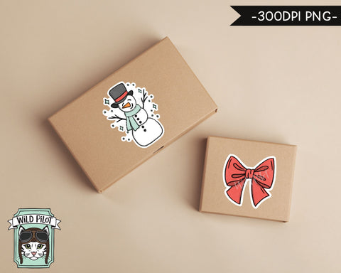 PRINTABLE Christmas Sticker files PNG file, Christmas Illustrations, Candy Cane png, Stocking png, Gingerbread Man png, Ugly Sweater png, Snowman png, Tree png, Bow png Sublimation Wild Pilot 