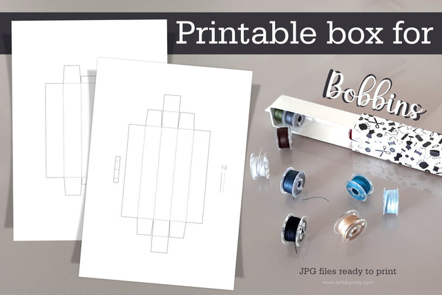 Printable DIY box template for sewing Bobbins. SVG Arts By Naty 