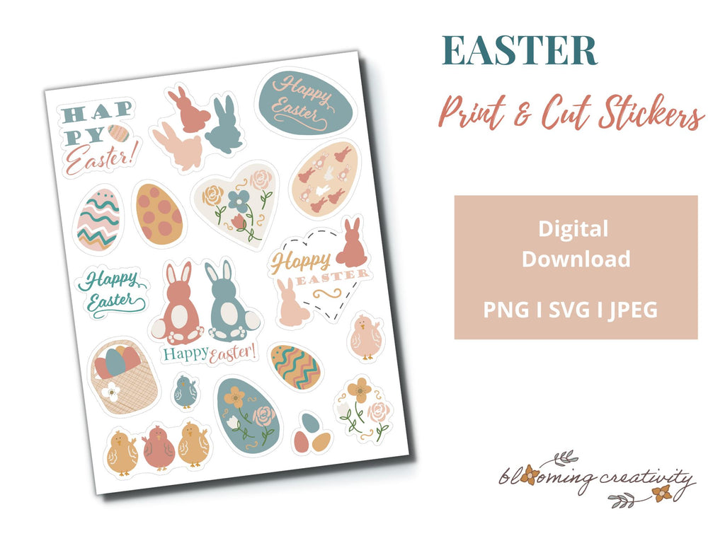 Printable Easter Stickers, Easter Print and Cut Stickers, Easter ...