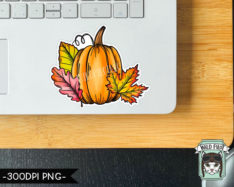 PRINTABLE Fall Sticker files PNG file, Pumpkin Fall Leaves Illustrations, Autumn Planner Sticker file, Thanksgiving, Halloween Printable png Sublimation Wild Pilot 