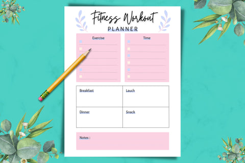 Printable Fitness Workout Planner Canva Template Digital Pattern FloridPrintables 