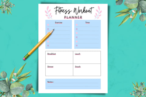 Printable Fitness Workout Planner Canva Template Digital Pattern FloridPrintables 