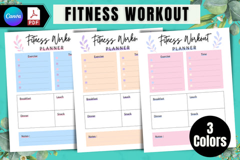 Printable Fitness Workout Planner Canva Template Digital Pattern FloridPrintables 