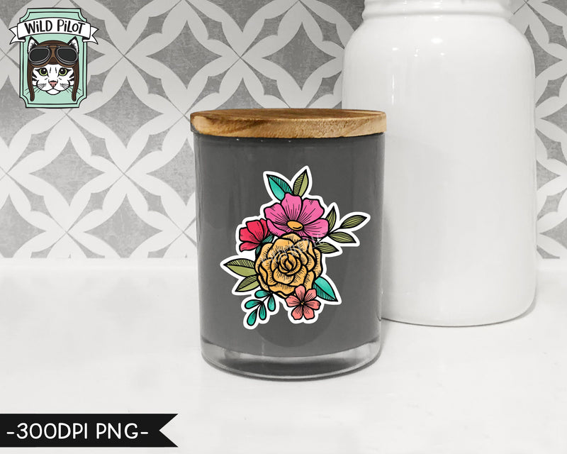 PRINTABLE Flower Sticker Files PNG file, Watercolor Flower ...