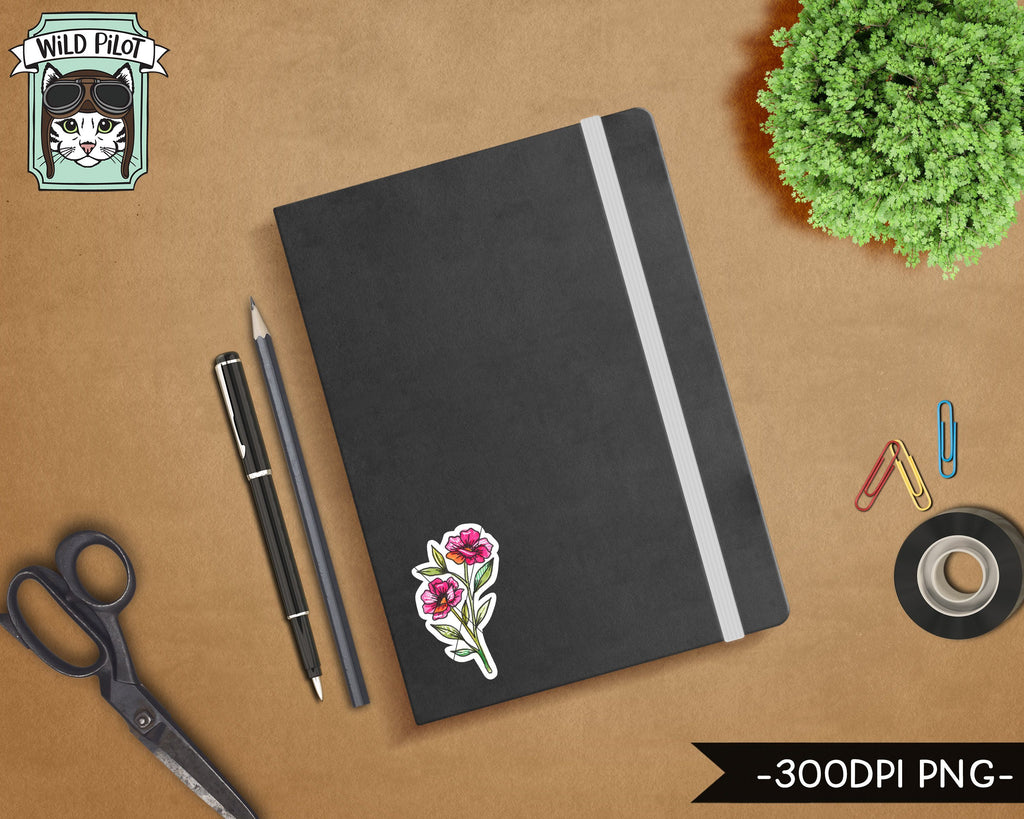 PRINTABLE Flower Sticker files PNG file, Watercolor Flower ...