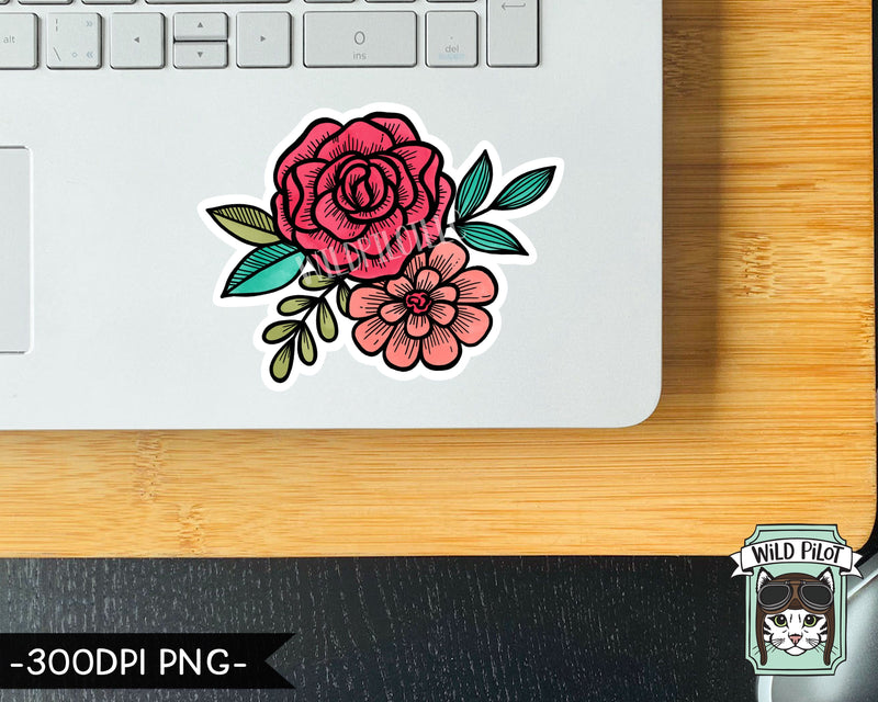PRINTABLE Flower Sticker Files PNG file, Watercolor Flower ...