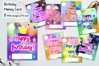 Printable Gift Card. Happy Birthday Money Card PNG. Sublimation Kseniia designer 