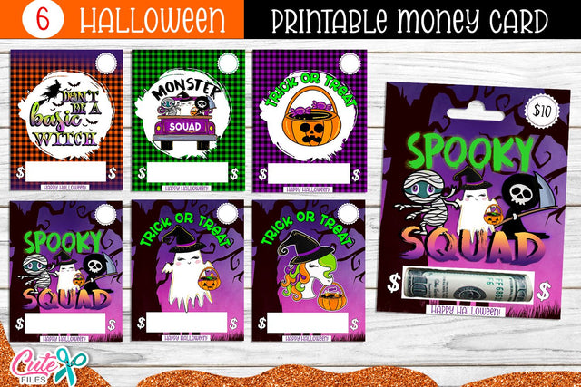 Printable Halloween Money Card Bundle SVG Cute files 