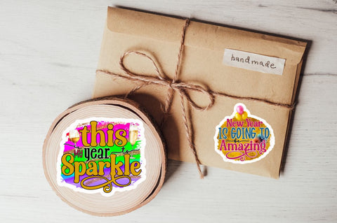 Printable Happy New Year Stickers Bundle Sublimation Regulrcrative 