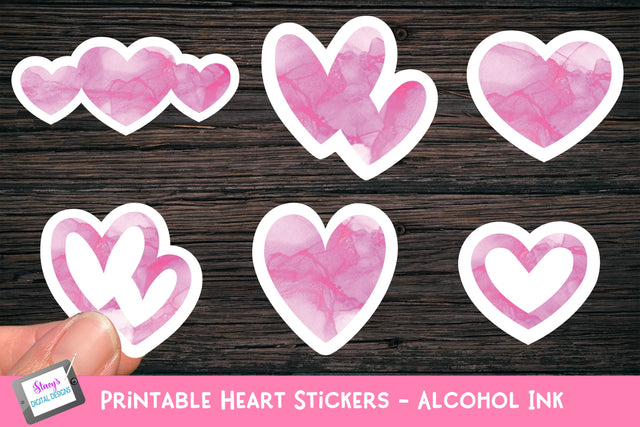 Printable Heart Stickers | Alcohol Ink Valentine Stickers SVG Stacy's Digital Designs 