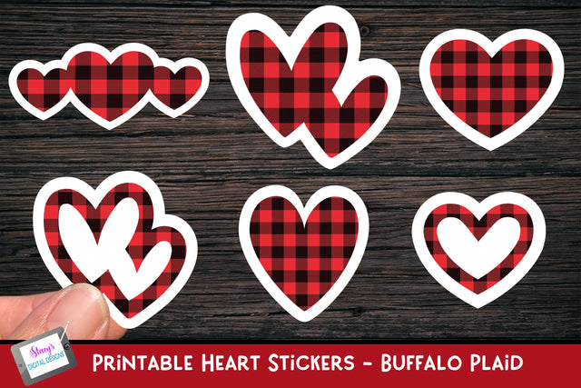 Printable Heart Stickers | Buffalo Plaid Valentine Stickers SVG Stacy's Digital Designs 