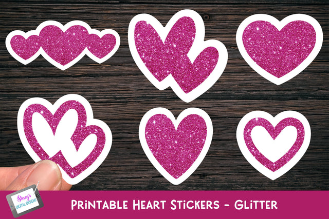 Printable Heart Stickers | Glitter Valentine Stickers SVG Stacy's Digital Designs 
