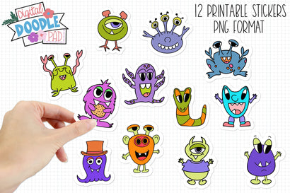 Printable Monster Stickers SVG Digital Doodle Pad 