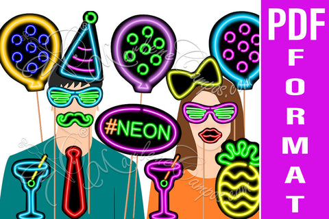 PRINTABLE Neon Signs Photo Booth Props | 30 images 3D Paper Marlene Campos 