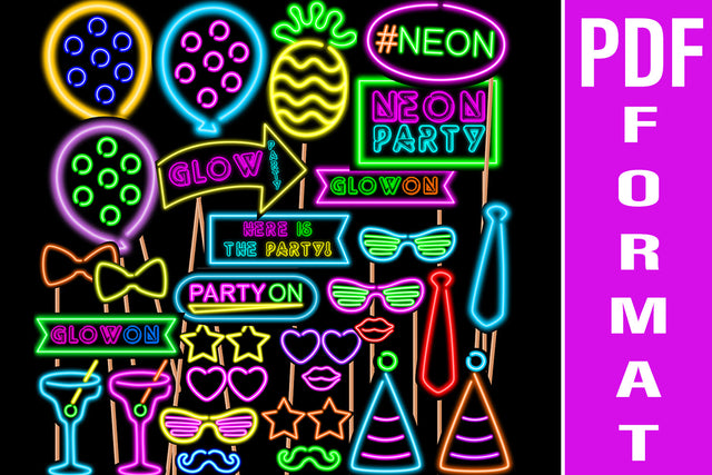 PRINTABLE Neon Signs Photo Booth Props | 30 images 3D Paper Marlene Campos 