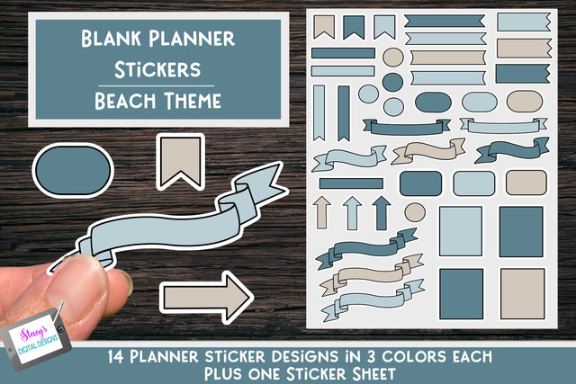 Printable Planner Stickers - Blank - Beach Theme Colors SVG Stacy's Digital Designs 