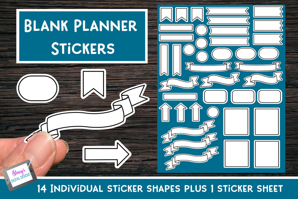 Printable Planner Stickers - Blank Black and White Stickers - So Fontsy