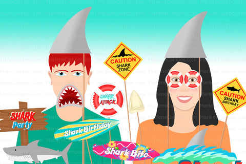 PRINTABLE Shark Photo Booth Props | 19 images 3D Paper Marlene Campos 