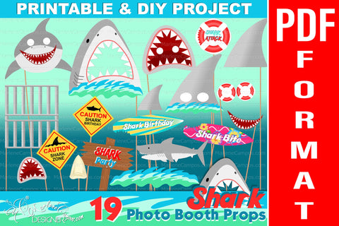 PRINTABLE Shark Photo Booth Props | 19 images 3D Paper Marlene Campos 