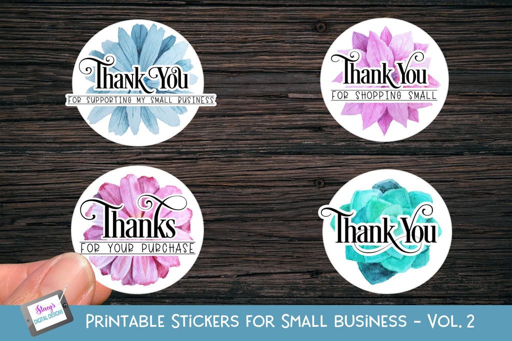 Printable Small Business Stickers Vol 2 - Thank you - Floral - So Fontsy