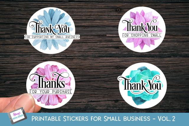 Printable Small Business Stickers Vol 2 - Thank you - Floral SVG Stacy's Digital Designs 