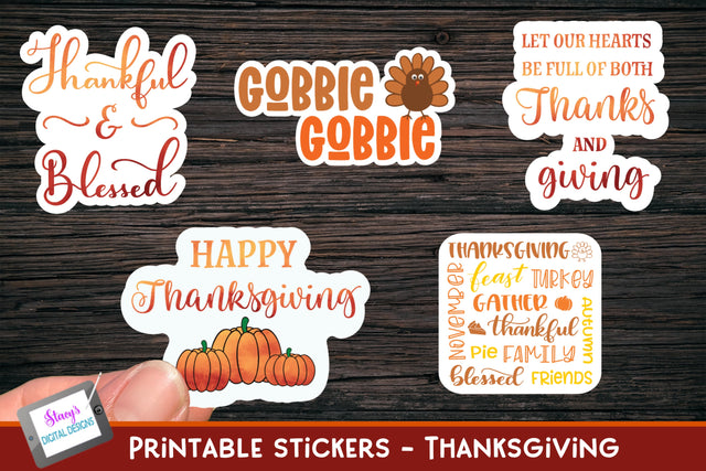 Printable Stickers - 5 Print and Cut Thanksgiving Stickers SVG Stacy's Digital Designs 