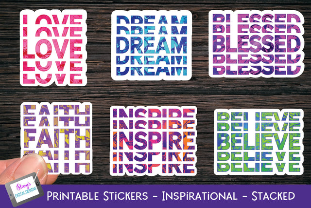 Printable Stickers - 6 Stacked Inspirational Stickers SVG Stacy's Digital Designs 