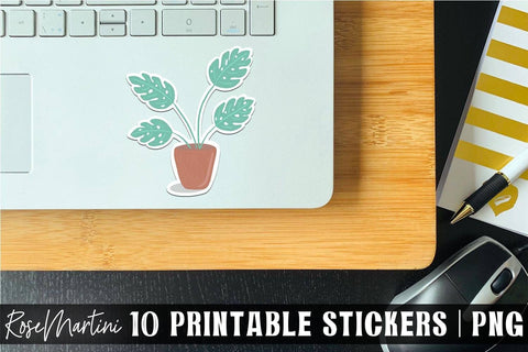Printable Stickers Bundle Plants PNG Hand drawn Stickers Set Print And Cut Stickers Succulent Sunflower Sticker Sublimation RoseMartiniDesigns 