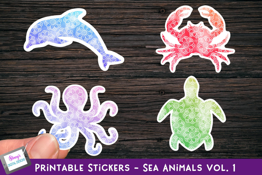 Printable Stickers - Sea Animal Sticker Bundle Vol. 1 - So Fontsy