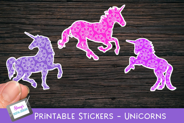 Printable Stickers - Unicorn stickers with mandala pattern SVG Stacy's Digital Designs 